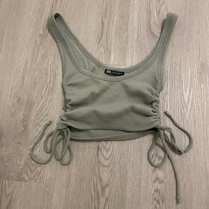 Zara sage green tie crop top